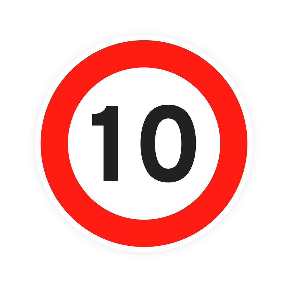 Speed limit 10 round road traffic icon sign flat style design vector illustration isolated on white background.