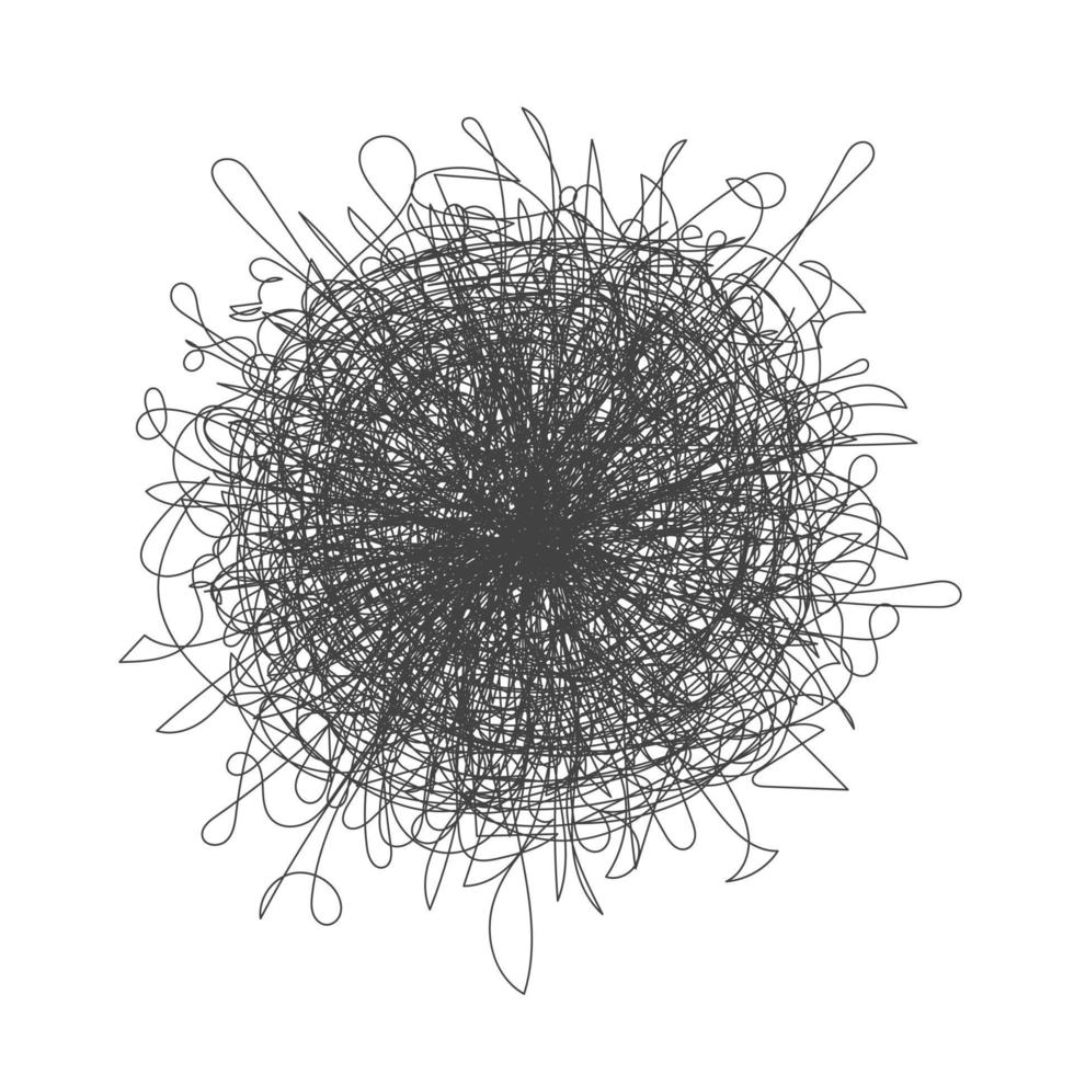 caos enredado abstracto dibujado a mano ilustración de vector de bola de garabato desordenado.
