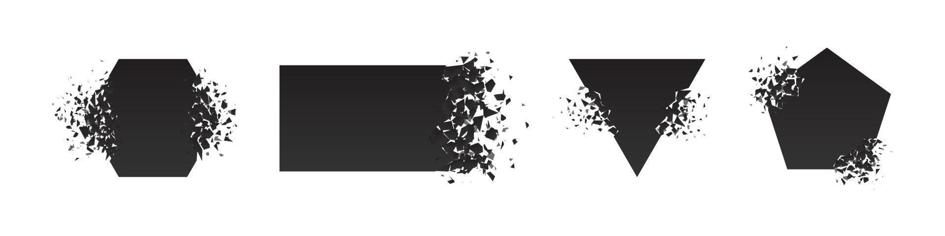 Shape shattered and explodes flat style design vector illustration set isolated on white background.