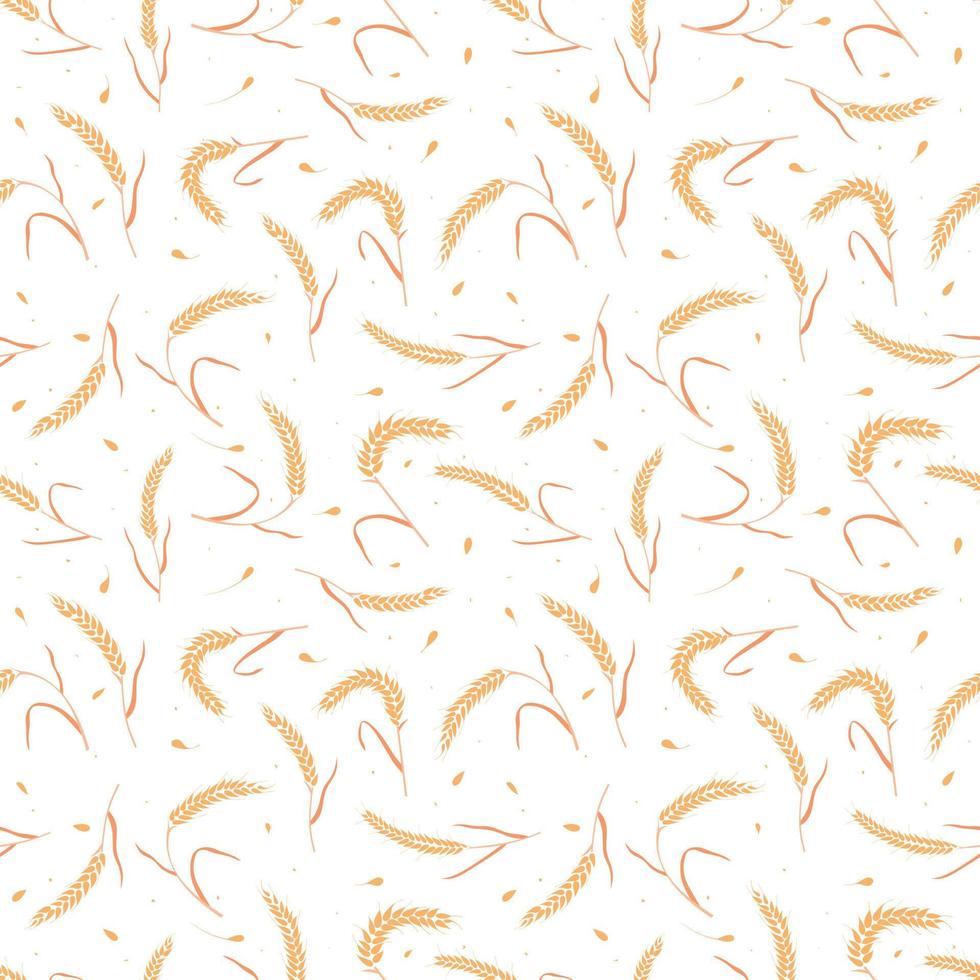 Seamless pattern with whole grain seeds organic, natural ears isolated on white background. vector