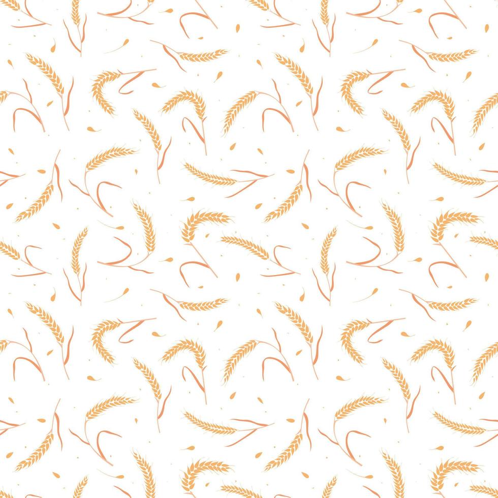 Seamless pattern with whole grain seeds organic, natural ears isolated on white background. vector