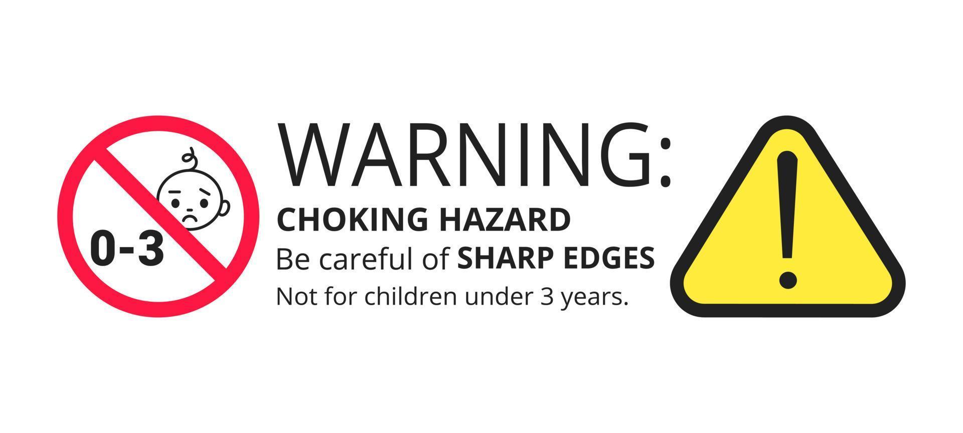 Choking warning hazard forbidden sign sticker not suitable for children under 3 years isolated on white background. vector