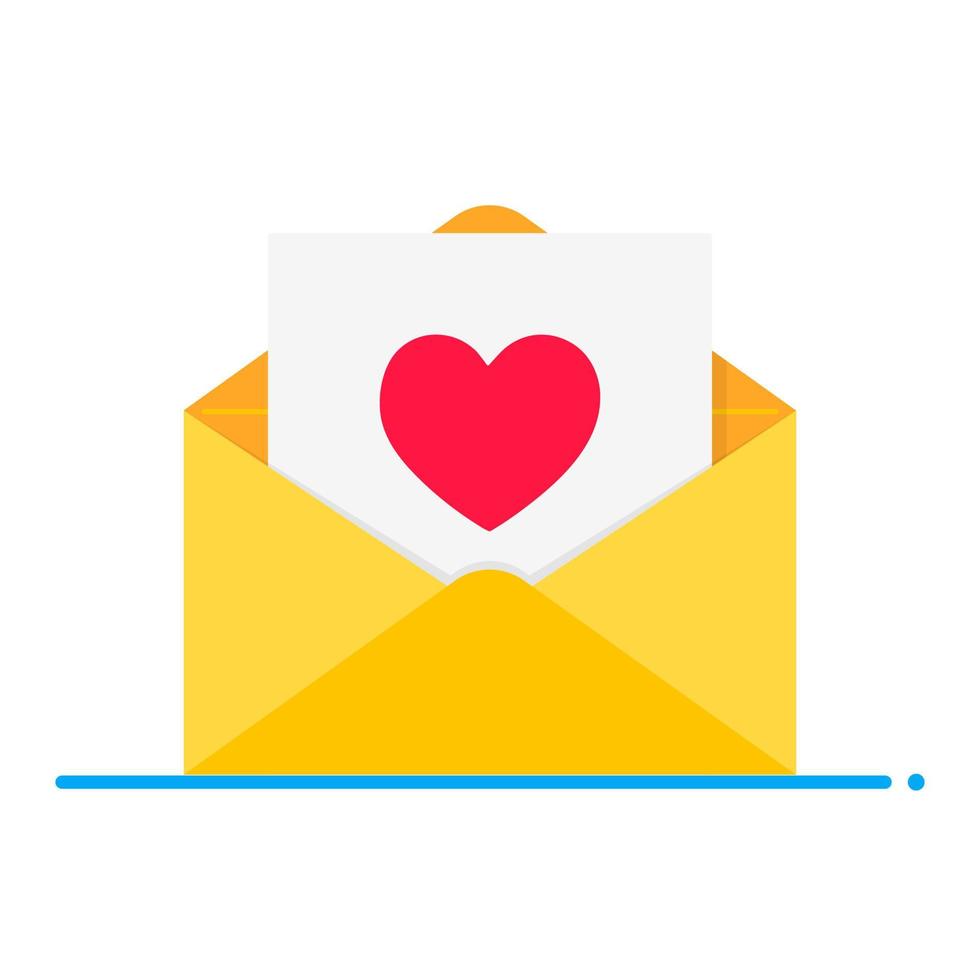 símbolo de amor - el corazón en el sobre abierto sin ilustración de vector de diseño de estilo plano de texto aislado sobre fondo blanco. carta de amor para el día de san valentín.