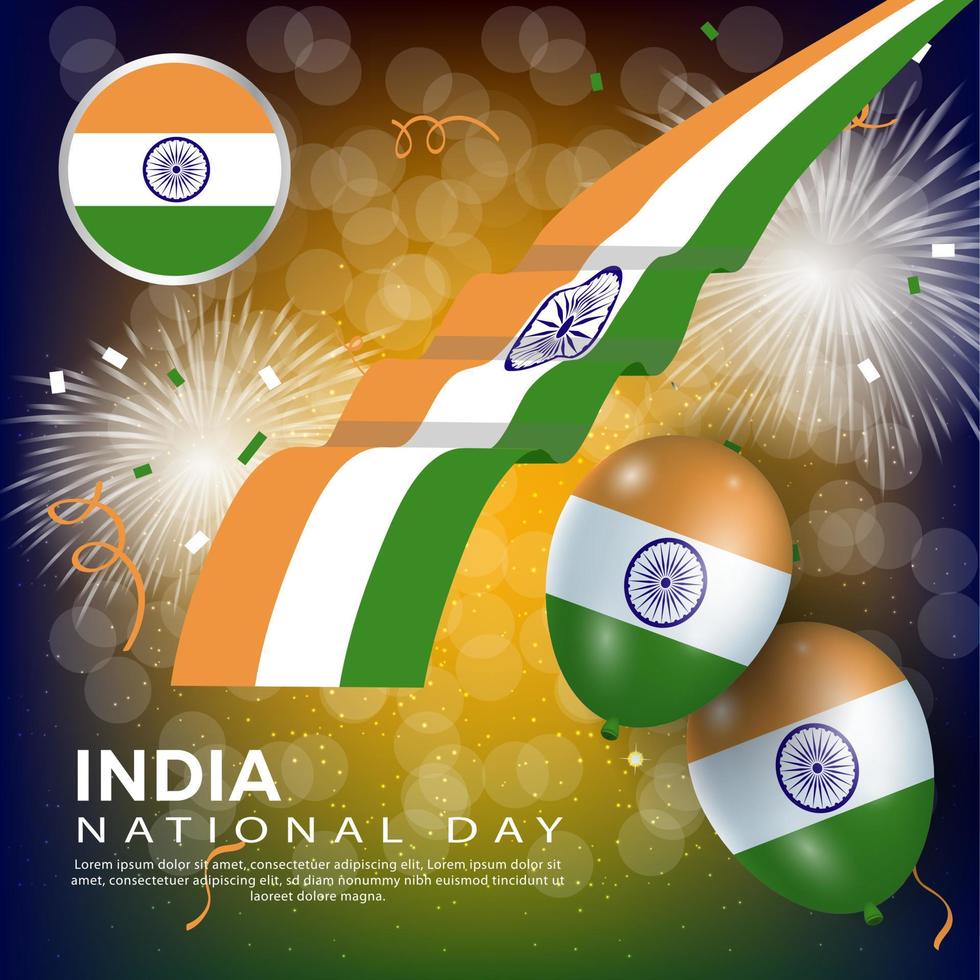 aniversario del día nacional de la india. banner, tarjeta de felicitación, diseño de volante. diseño de plantilla de cartel vector