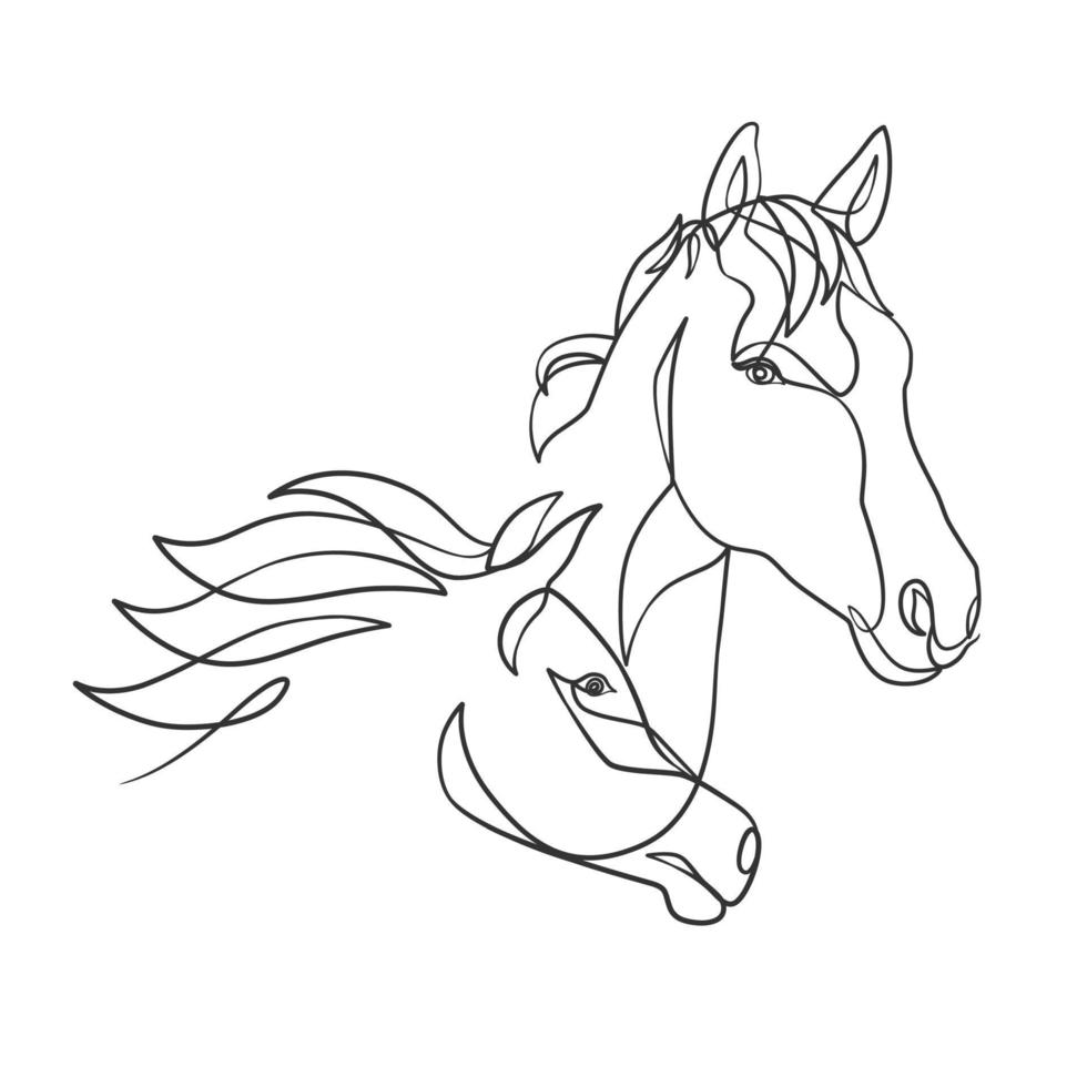 Continuous line drawing of horse head vector