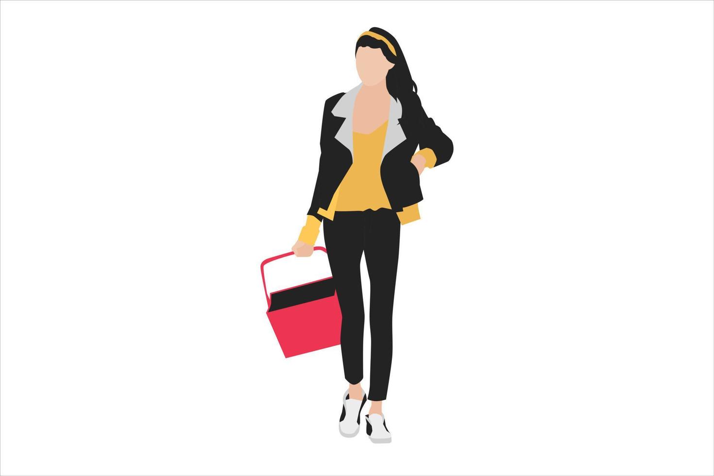 Vector illustration of casual women is carrying her groceries