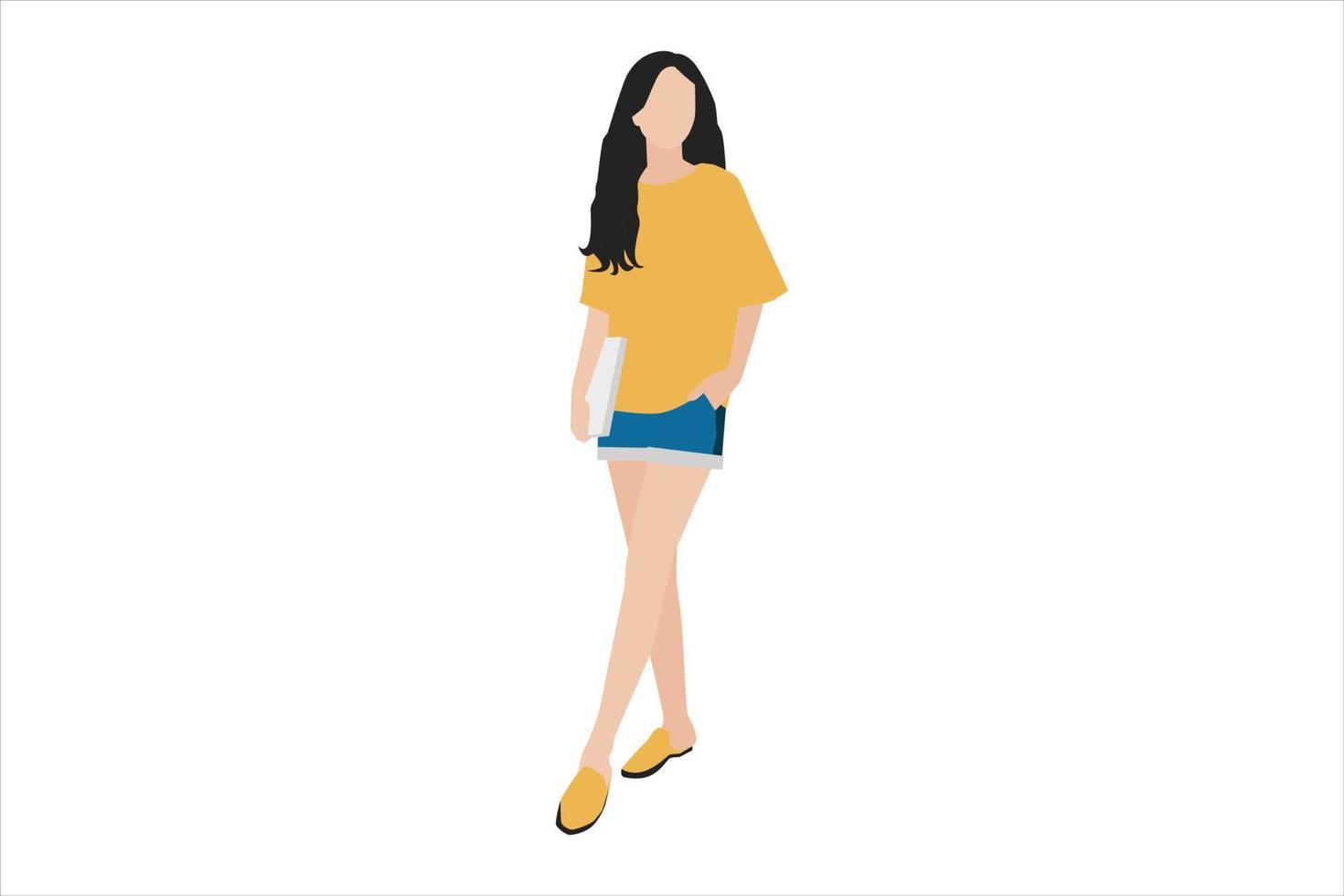 Vector illustration of casual women posing on the sidewalk