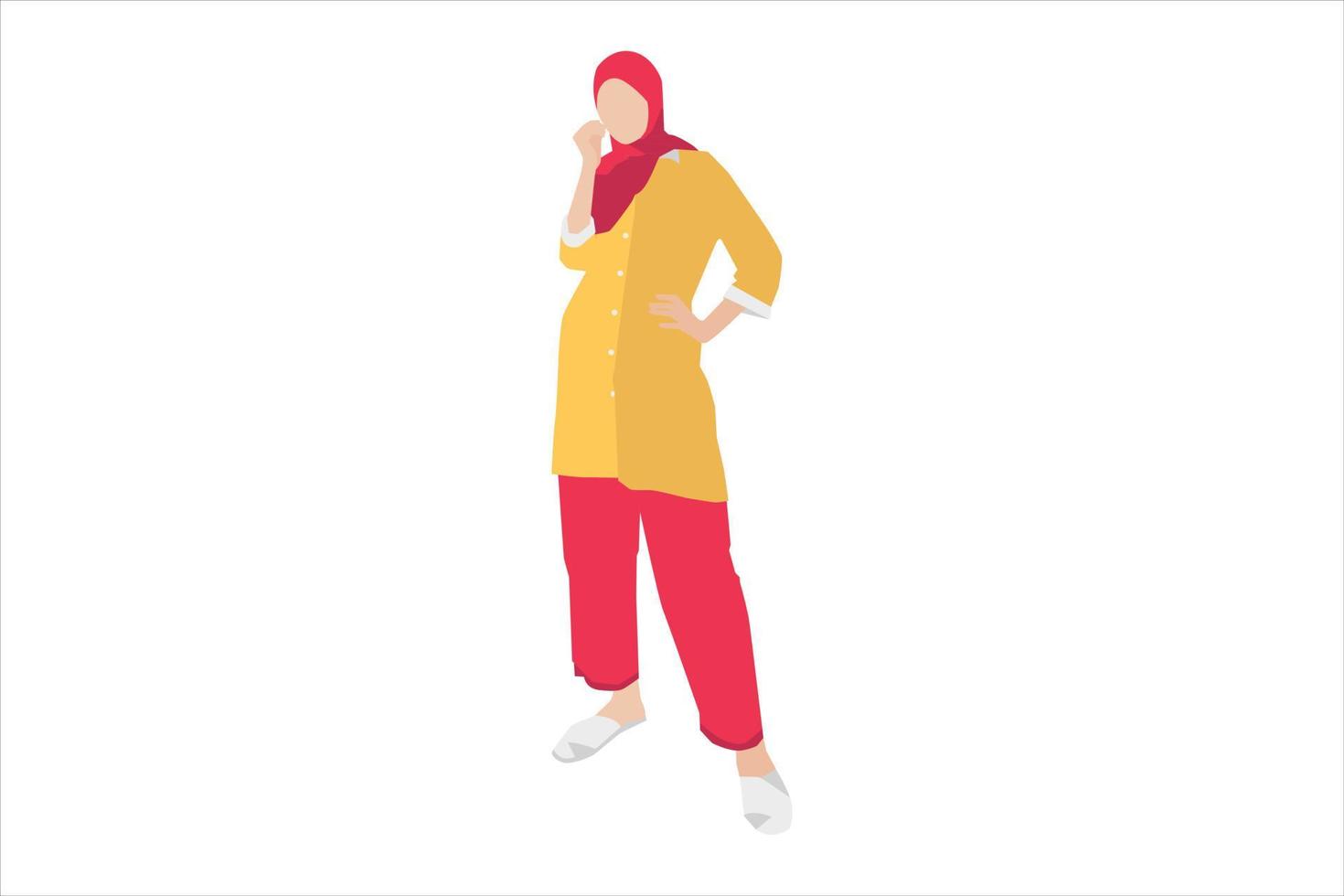 Vector illustration of muslim women posing on the sidewalk