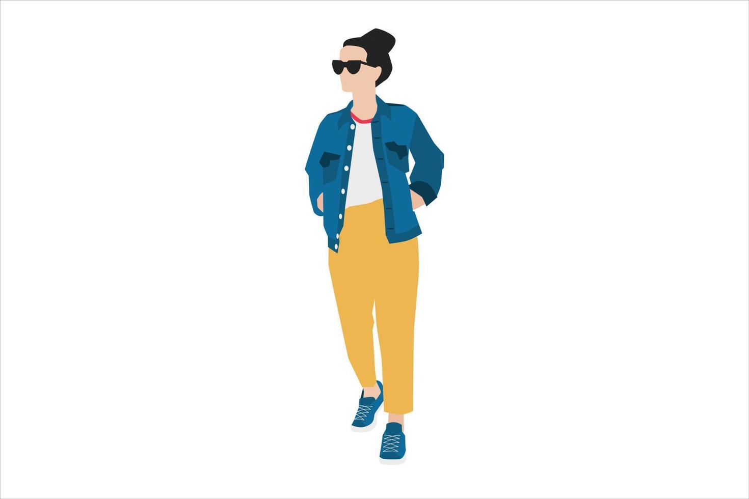 Vector illustration of casual women walking on the sidewalk