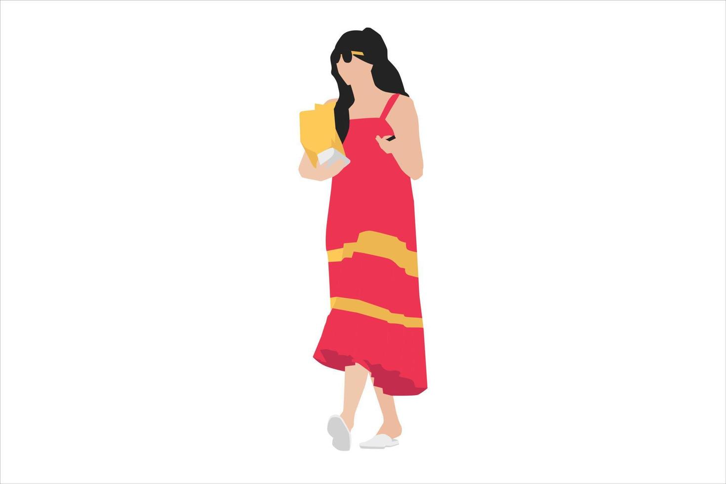 Vector illustration of elegant women walking on the sidewalk