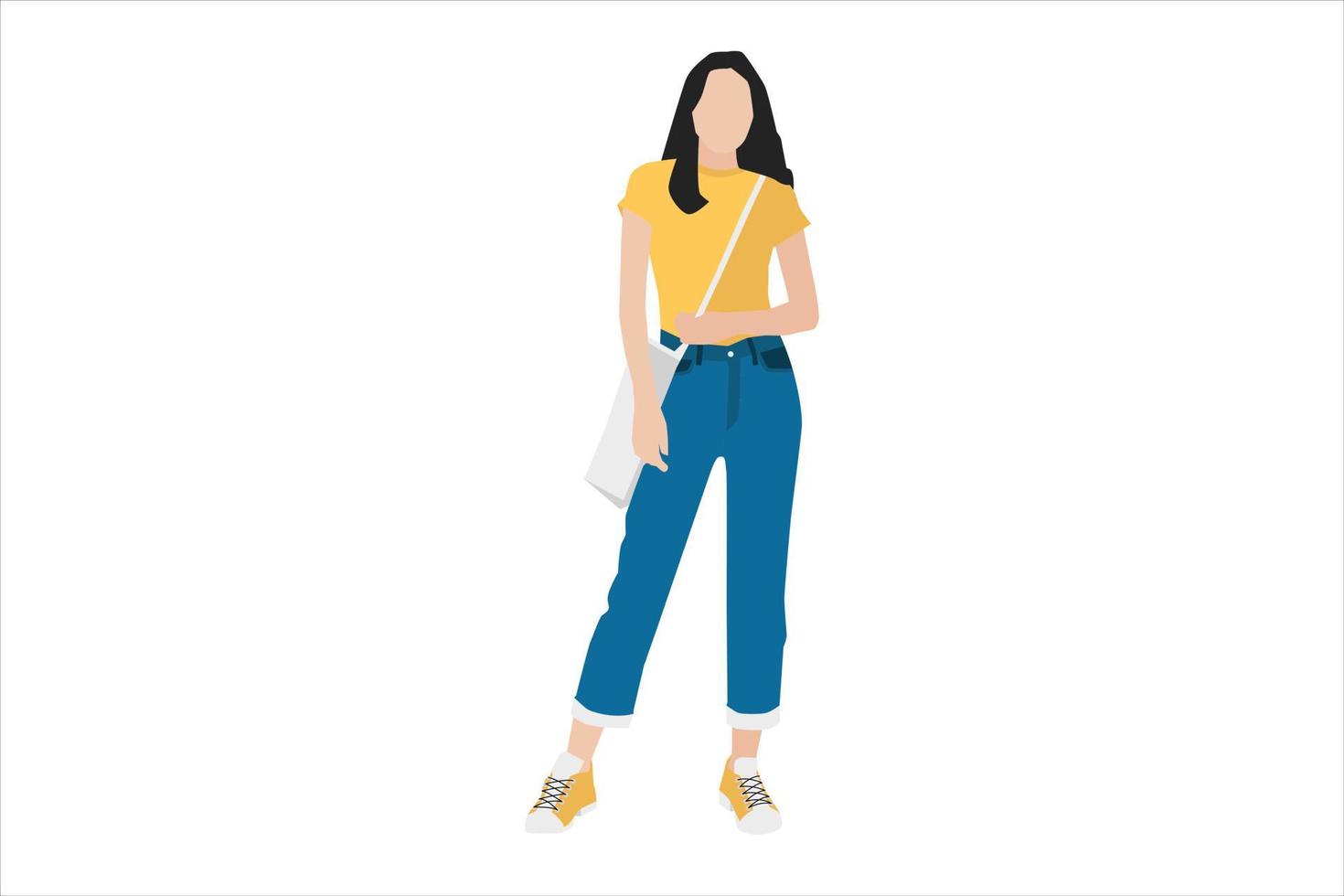 Vector illustration of casual women posing on the sidewalk