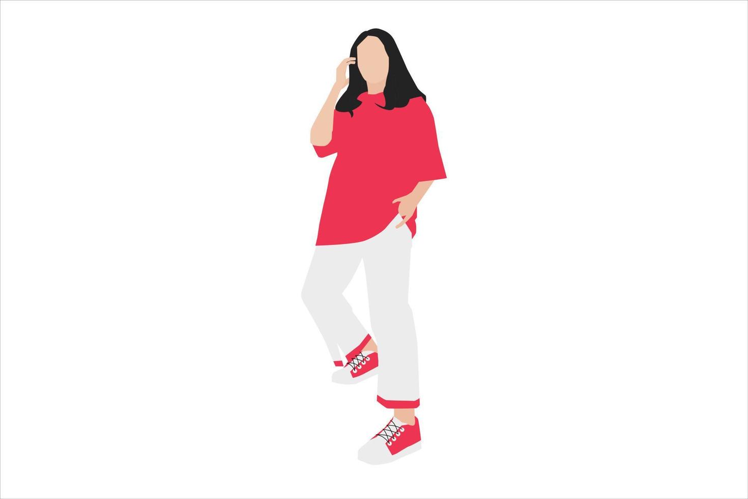 Vector illustration of casual women posing on the sidewalk