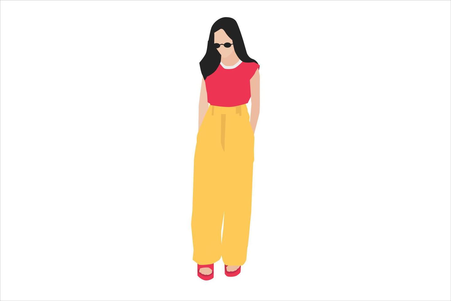 Vector illustration of casual women posing on the sidewalk