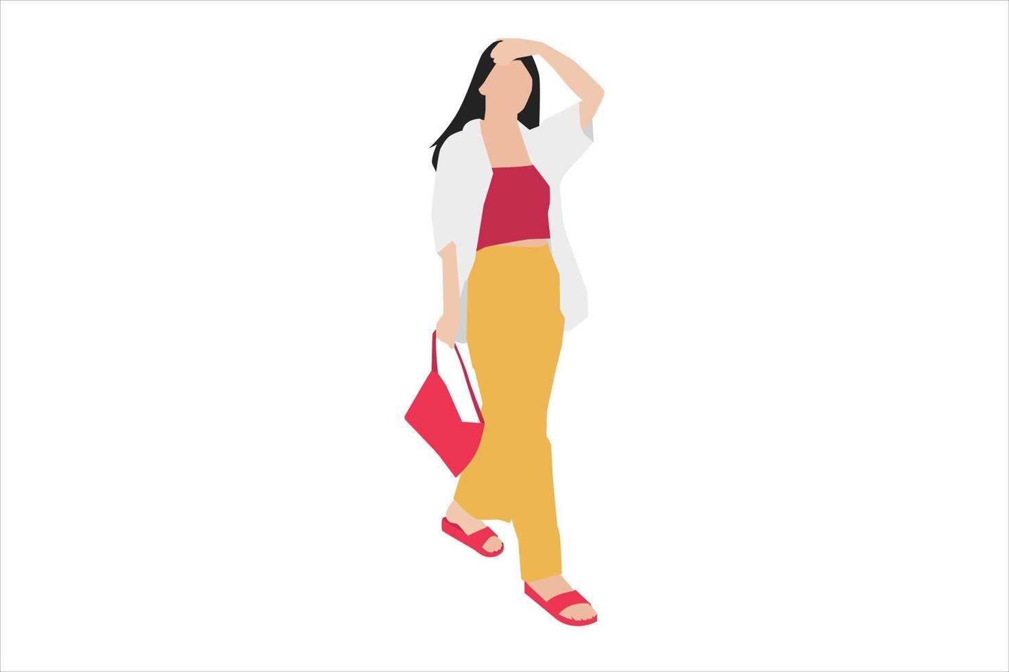 Ilustración vectorial de mujeres casuales caminando por la acera vector