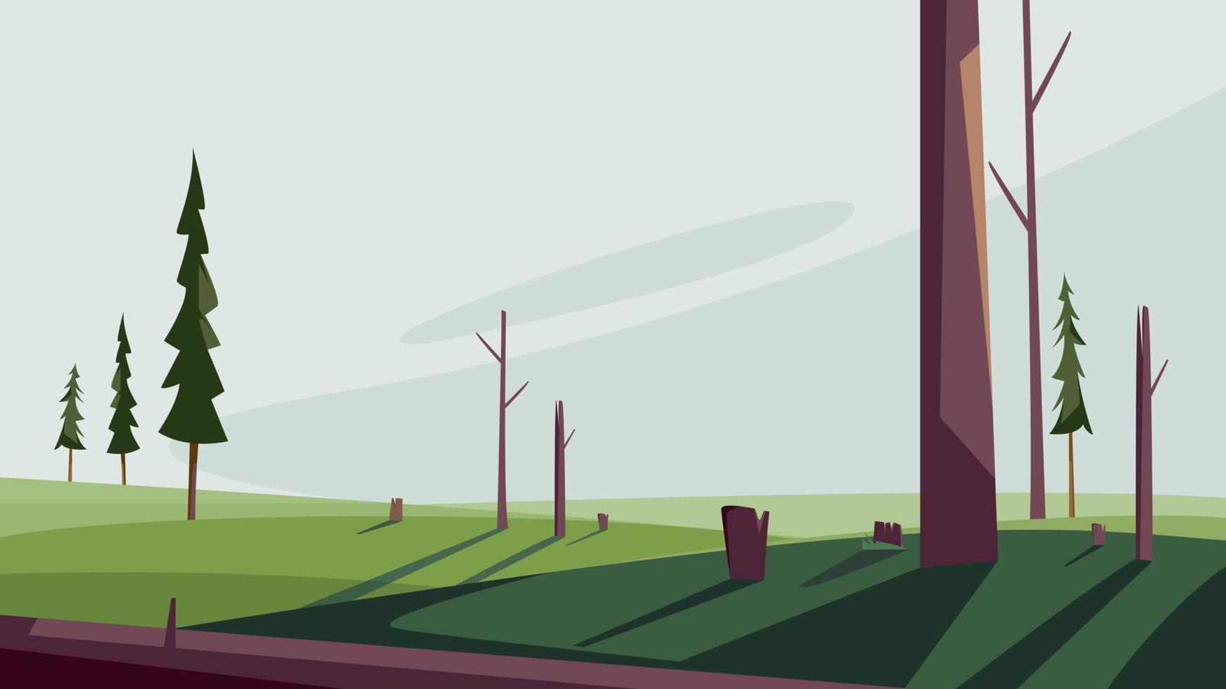 Scenery with felled trees. vector