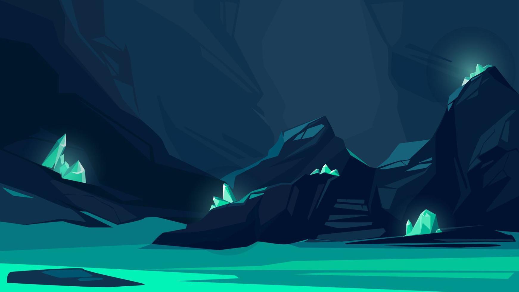 Cave with turquoise crystals. vector