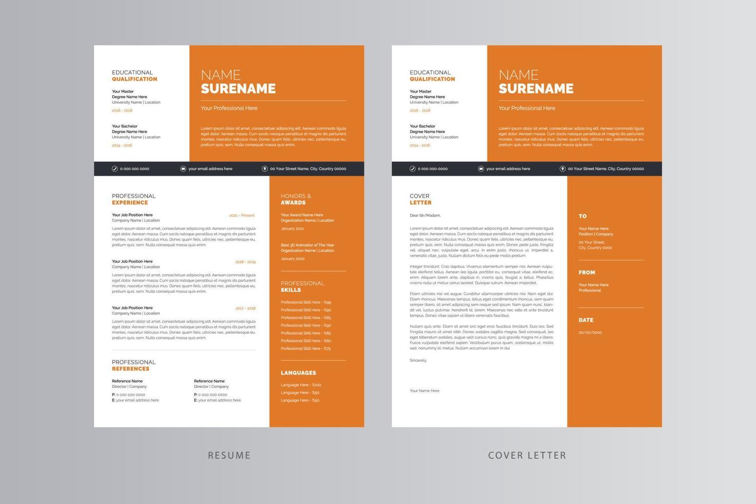 Professional Resume and Cover Letter Template. Pro Vector