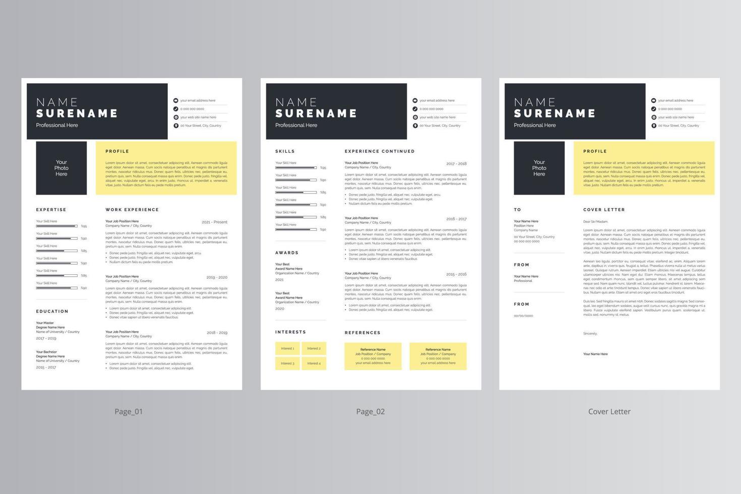 Professional Resume and Cover Letter Template. Pro Vector