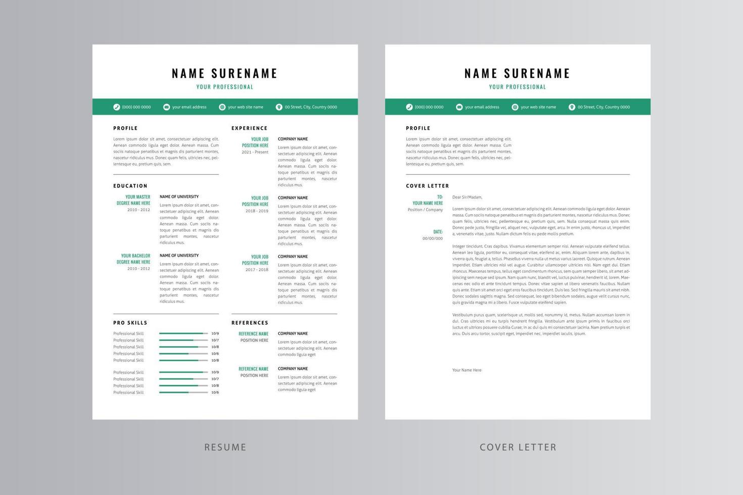 Professional Resume and Cover Letter Template. Pro Vector