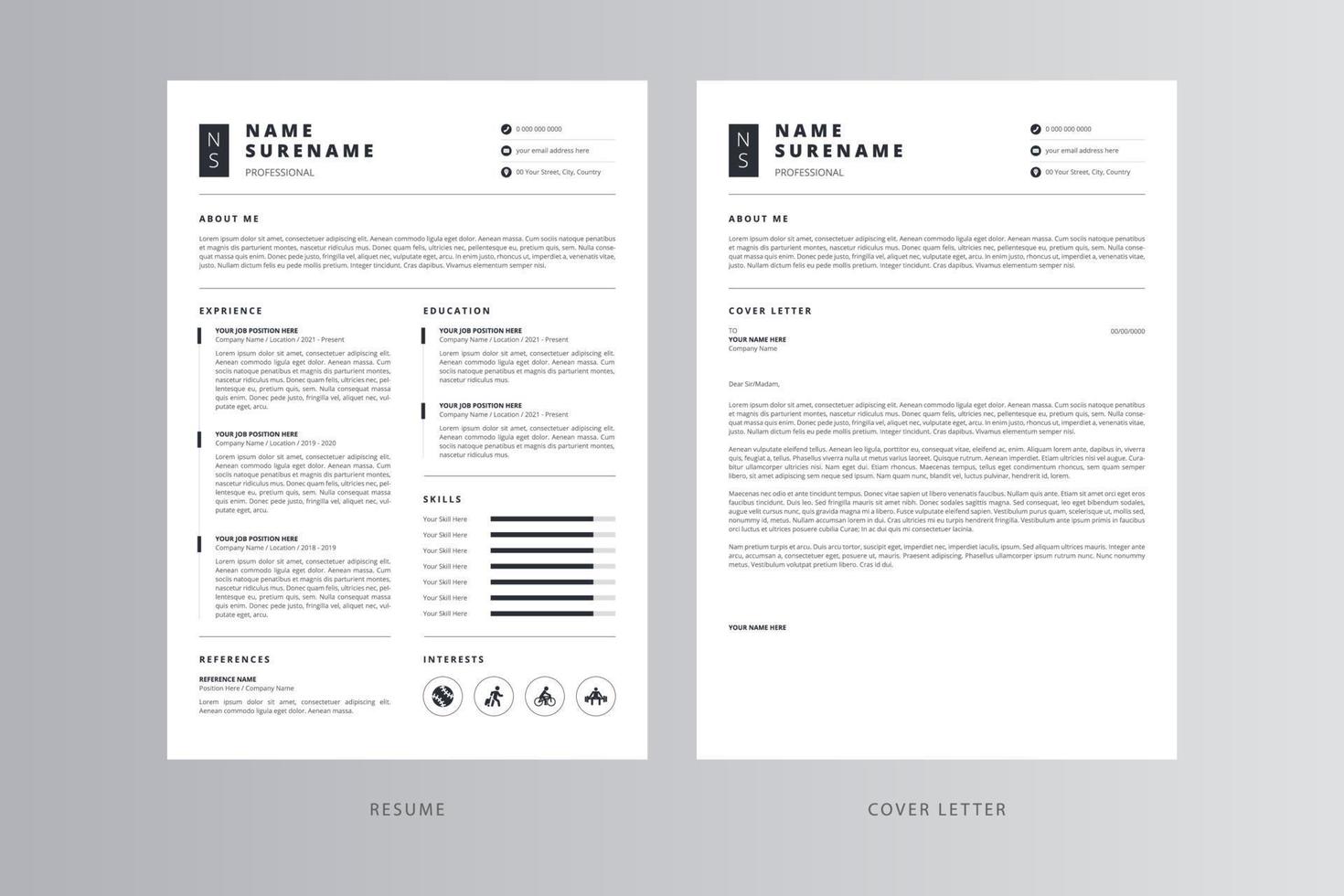 Professional Resume and Cover Letter Template. Pro Vector