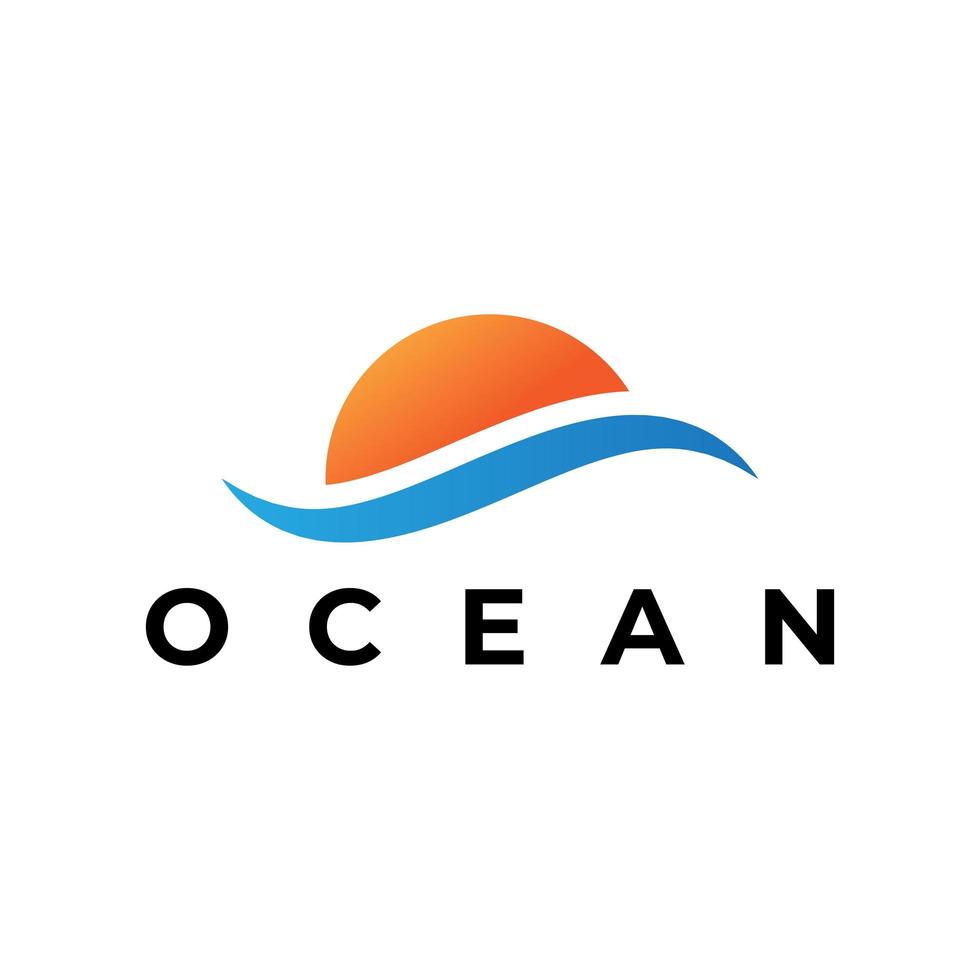 ocean wave with sun logo design vector