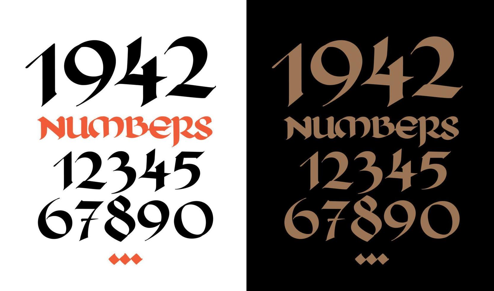 Gothic figures. Vector. Beautiful and stylish calligraphy. Elegant European typeface for tattoo. Medieval modern style. Black symbols and numbers are saved separately on a white background. vector