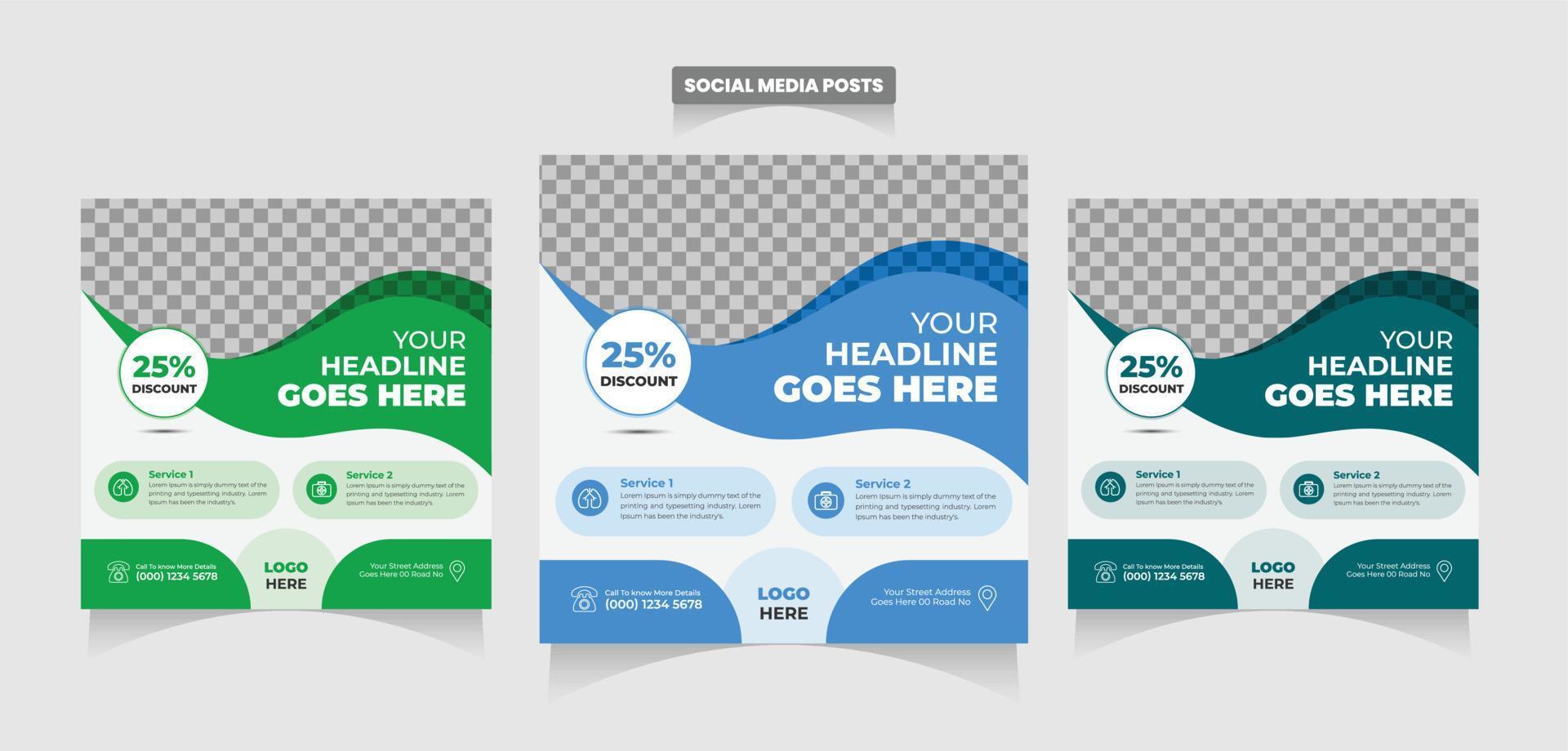 medical social media posts template, health care web banner ads vector