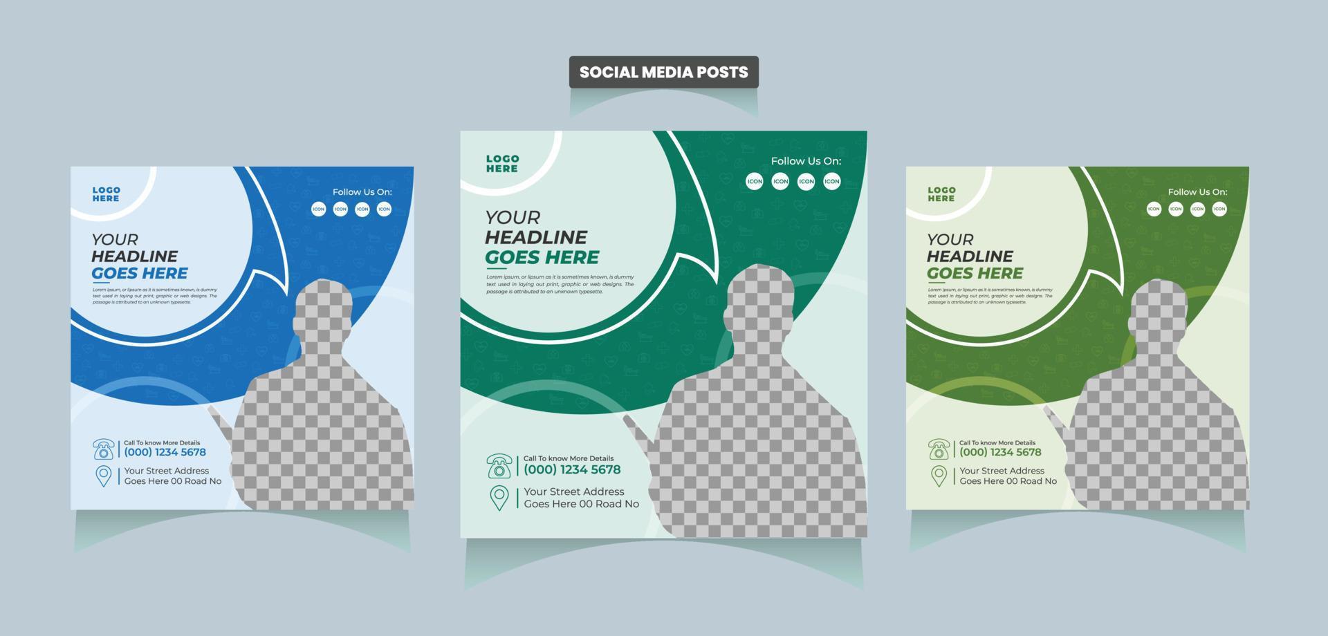 plantilla de publicaciones médicas en redes sociales, anuncios de banner web de atención médica vector