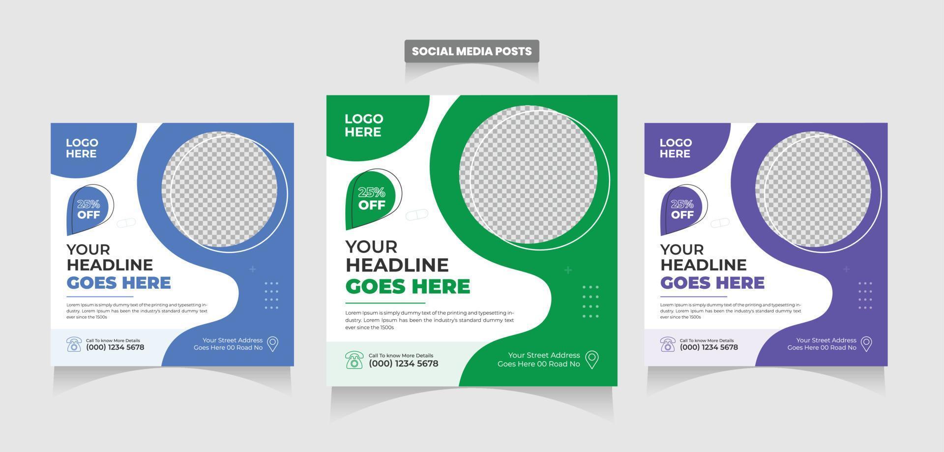 medical social media posts template, health care web banner ads vector