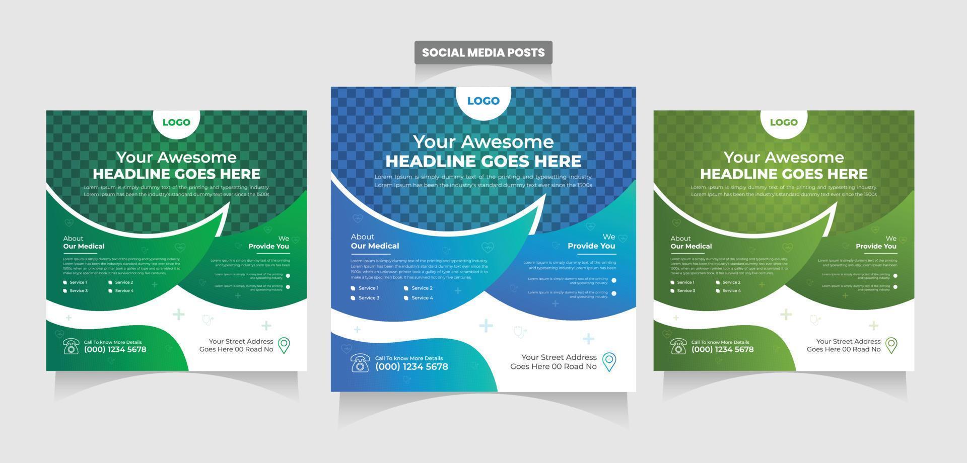 medical social media posts template, health care web banner ads vector