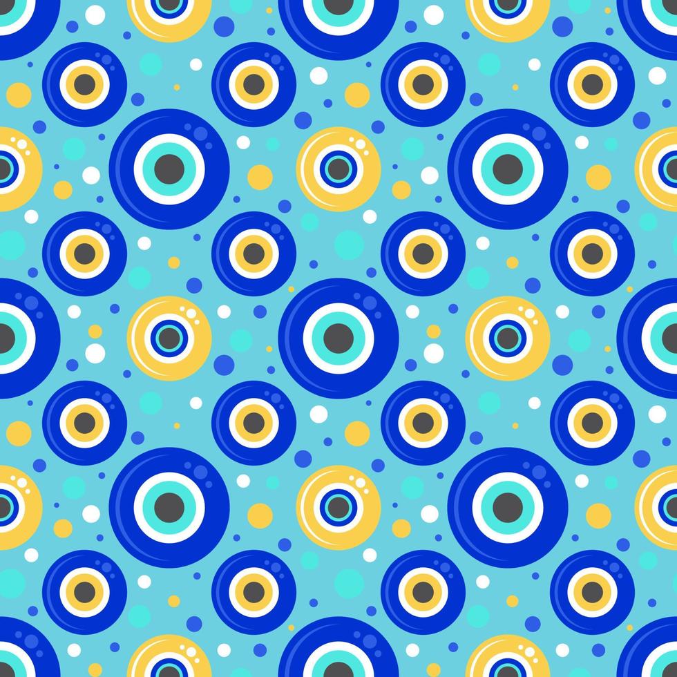 Evil eye seamless pattern. Symbol of protection in Turkey and Greece. Background with blue nazar talismans. Vector amulet