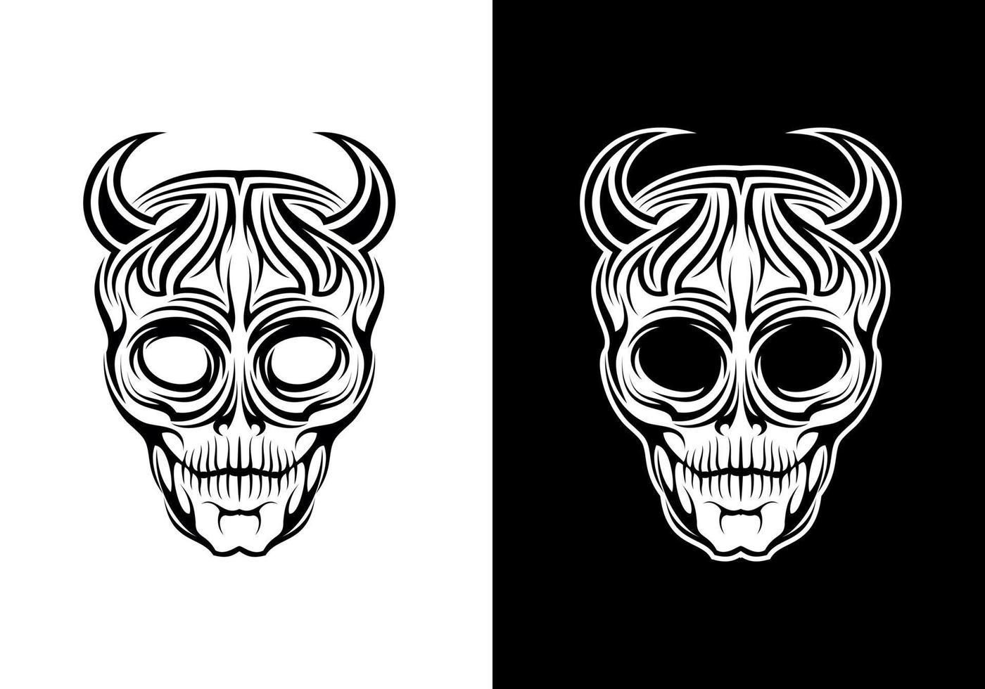 Hand Drawn Devil Skull Tattoo Design Vector