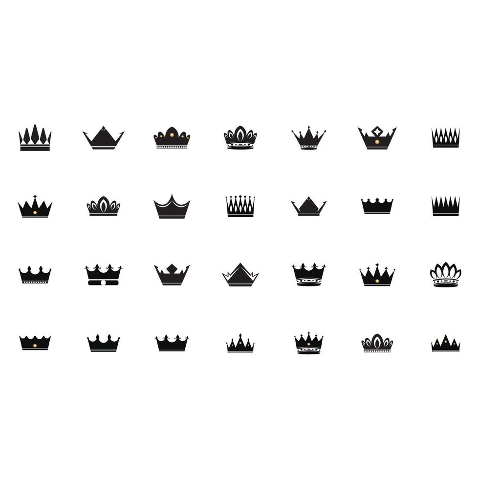 Set of crown icons. Collection of crown awards for winners  champions  leadership. Vector isolated elements for logo  label  game  hotel  an app design. Royal king  queen  princess crown.