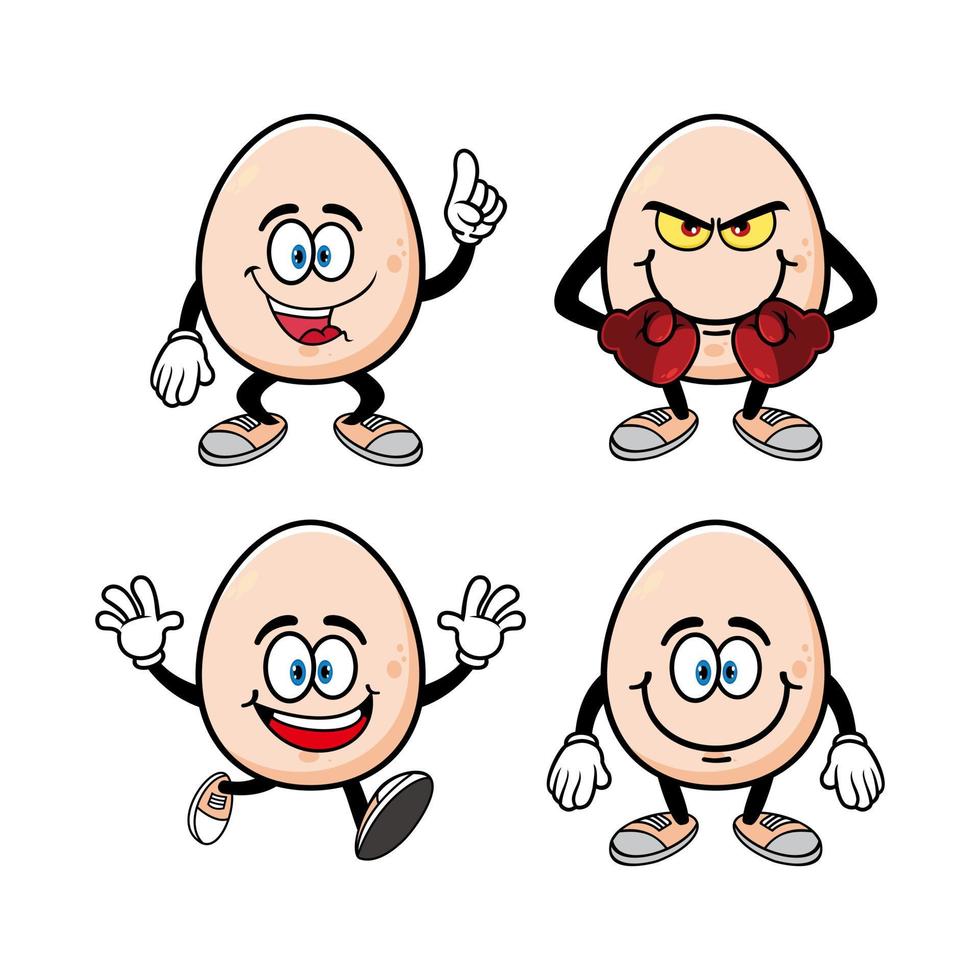 Set of collection smiling egg cartoon mascot character. Vector illustration isolated on white background
