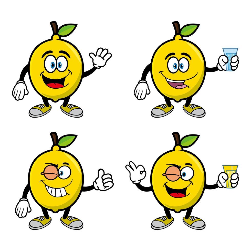 Set of collection smiling lemon cartoon mascot character. Vector illustration isolated on white background