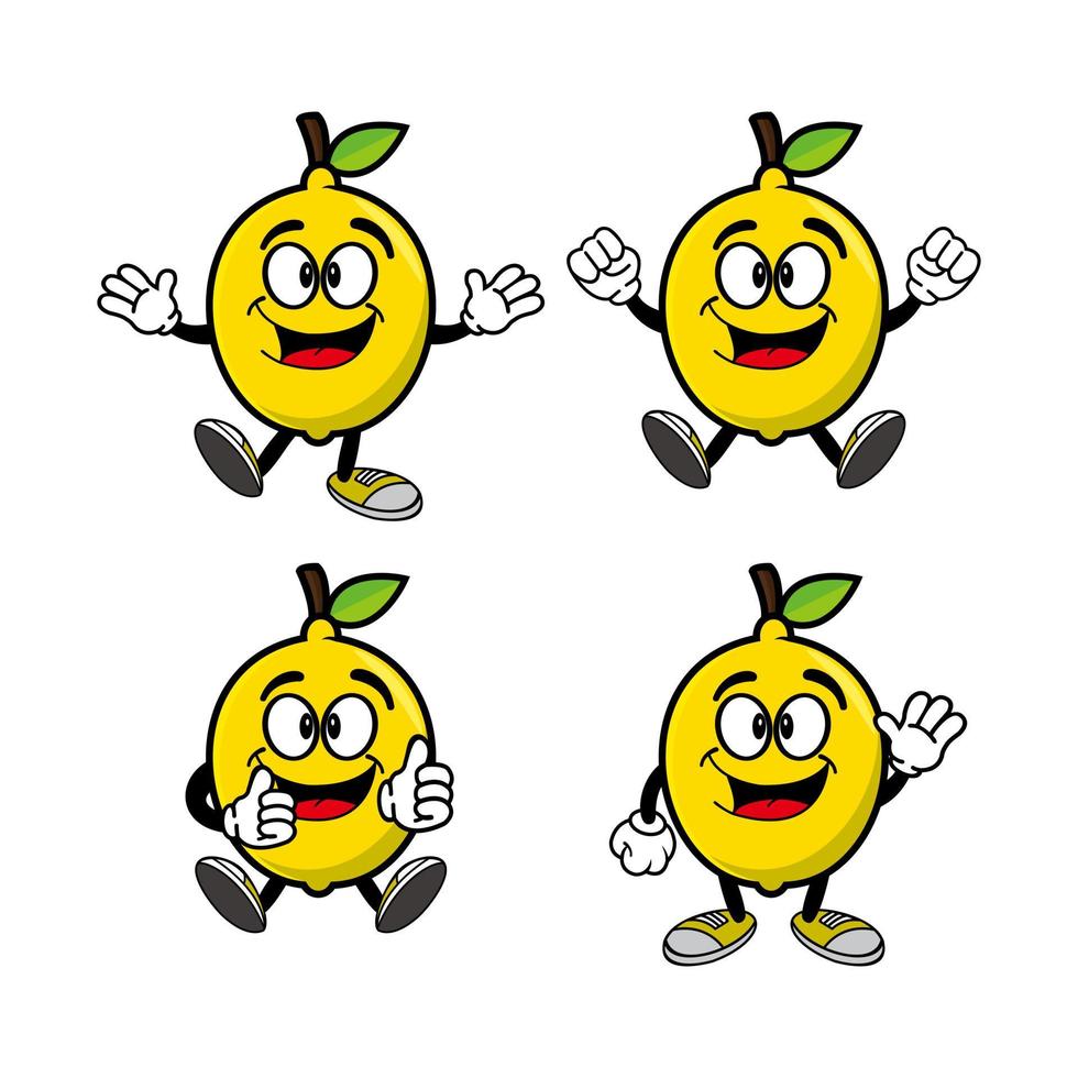 Set of collection smiling lemon cartoon mascot character. Vector illustration isolated on white background