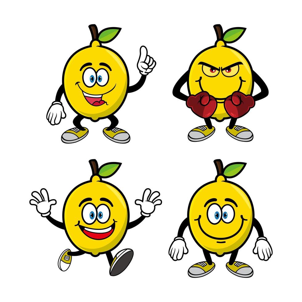 Set of collection smiling lemon cartoon mascot character. Vector illustration isolated on white background