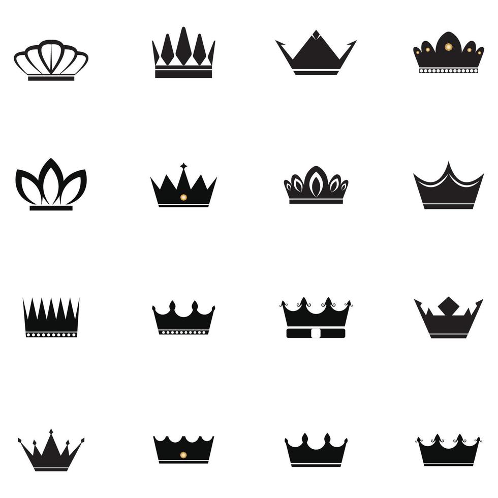 Set of crown icons. Collection of crown awards for winners  champions  leadership. Vector isolated elements for logo  label  game  hotel  an app design. Royal king  queen  princess crown.