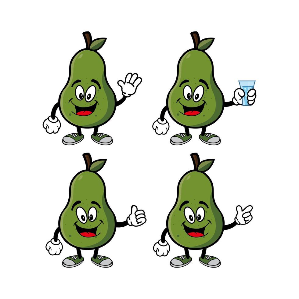 Set of collection cute smiling avocado cartoon character. Vector illustration isolated on white background