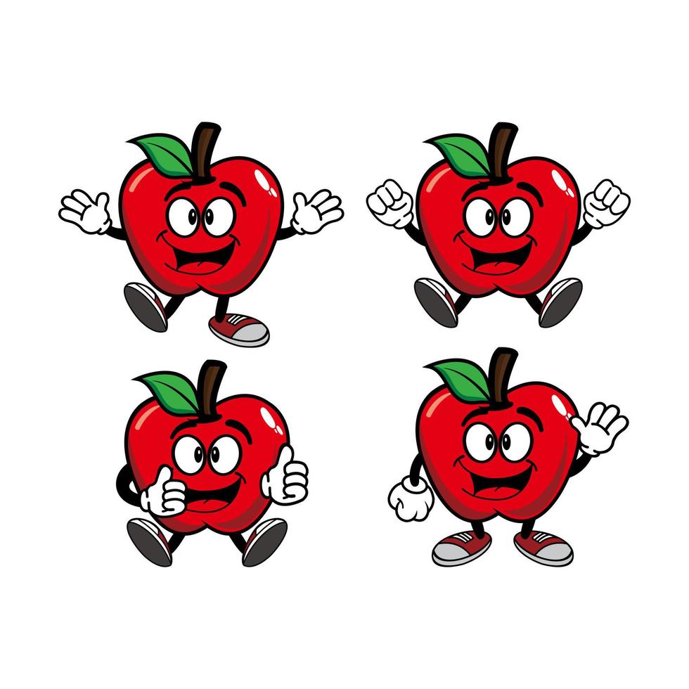 Set of collection smiling apple cartoon mascot character. Vector illustration isolated on white background
