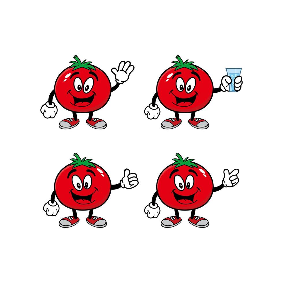 conjunto de colección personaje de mascota de dibujos animados de tomate sonriente. ilustración vectorial aislado sobre fondo blanco vector