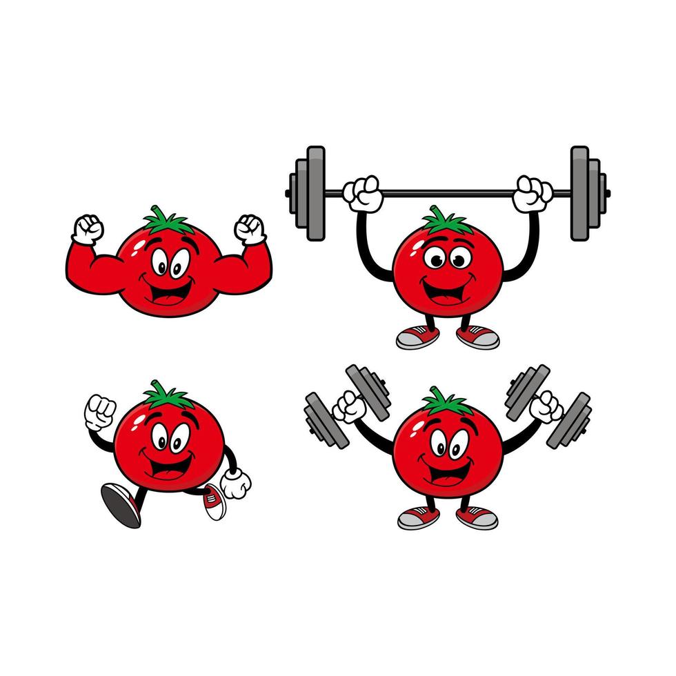 conjunto de colección personaje de mascota de dibujos animados de tomate sonriente. ilustración vectorial aislado sobre fondo blanco vector