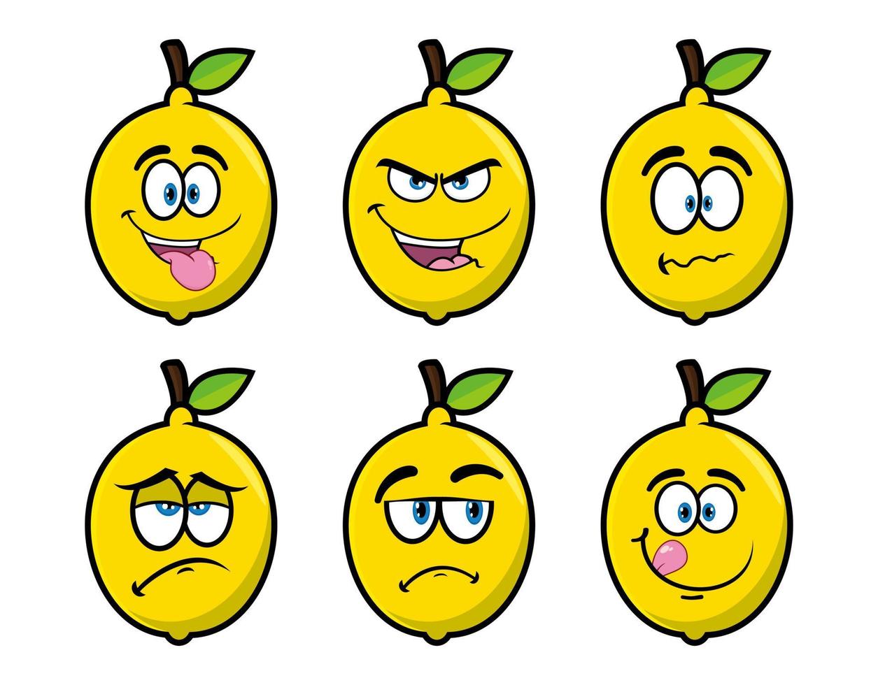 Set of collection smiling lemon cartoon mascot character. Vector illustration isolated on white background