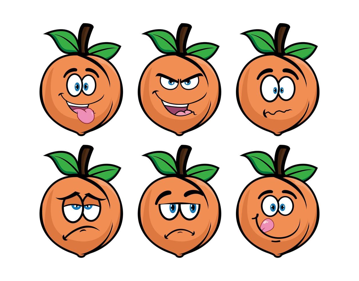 Set of collection smiling peach fruit cartoon mascot character. Vector illustration isolated on white background