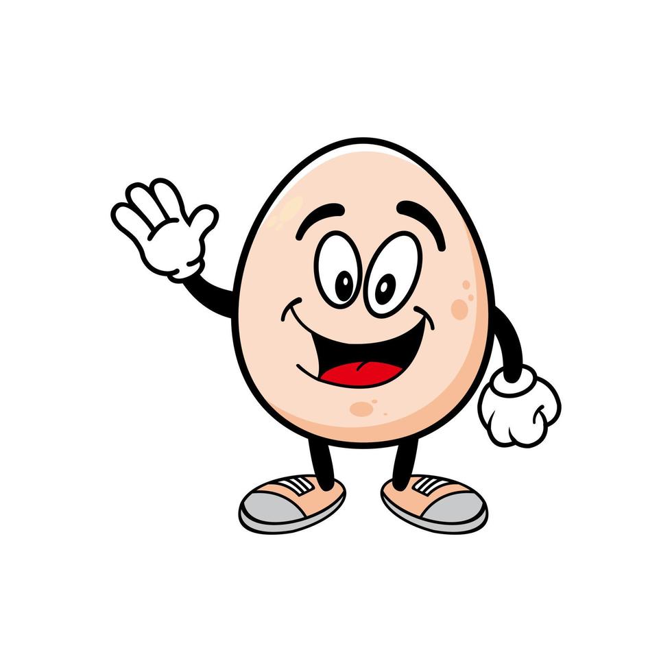 Smiling egg mascot cartoon character. Vector illustration isolated on white background