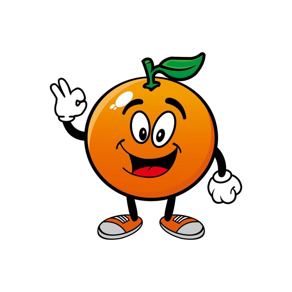 Smiling orange cartoon mascot character. Vector illustration isolated on white background