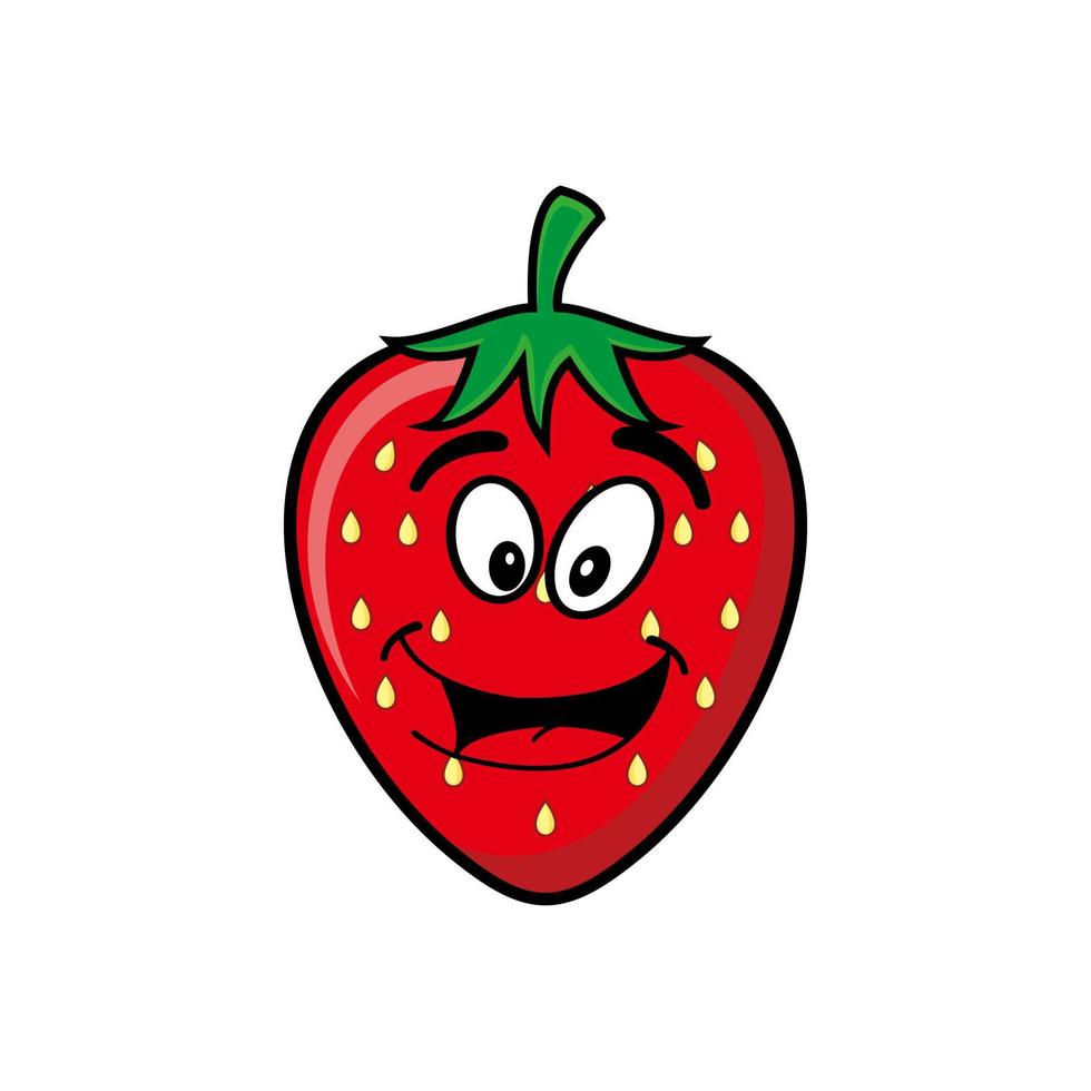 Smiling strawberry cartoon mascot character. Vector illustration isolated on white background