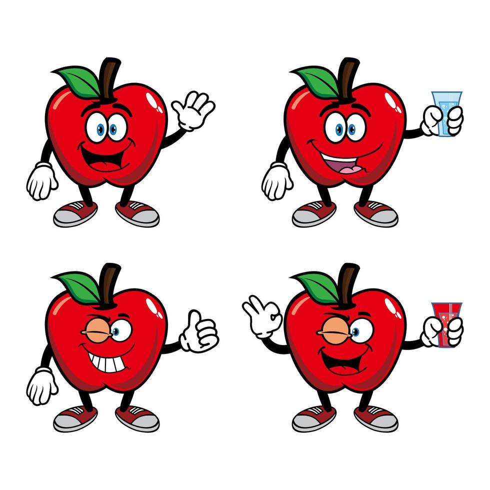 conjunto de colección de personaje de mascota de dibujos animados de manzana sonriente. ilustración vectorial aislado sobre fondo blanco vector