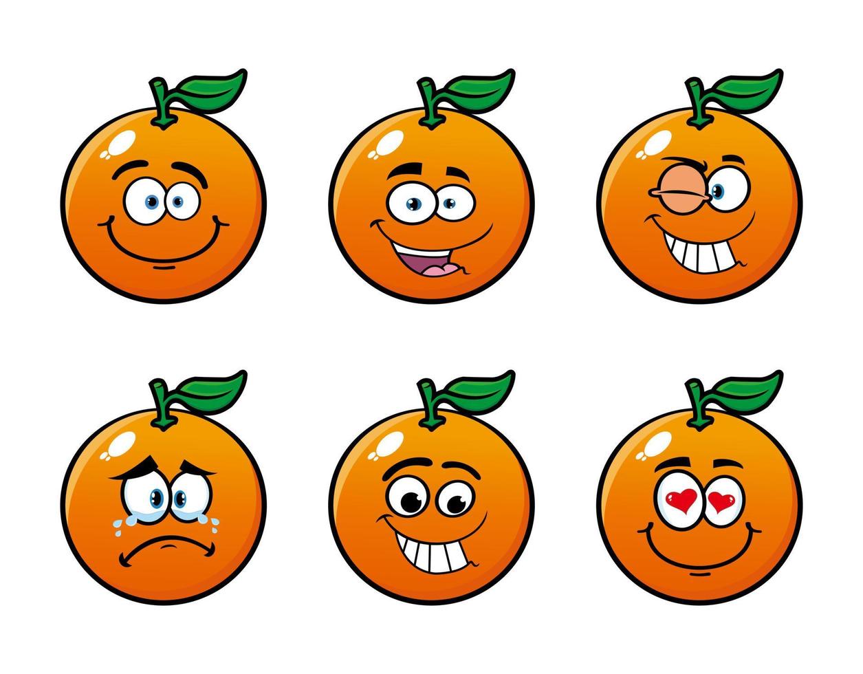 Set of collection smiling orange cartoon mascot character. Vector illustration isolated on white background