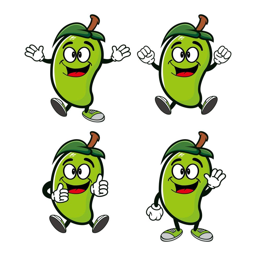 Set of collection smiling mango cartoon mascot character. Vector illustration isolated on white background